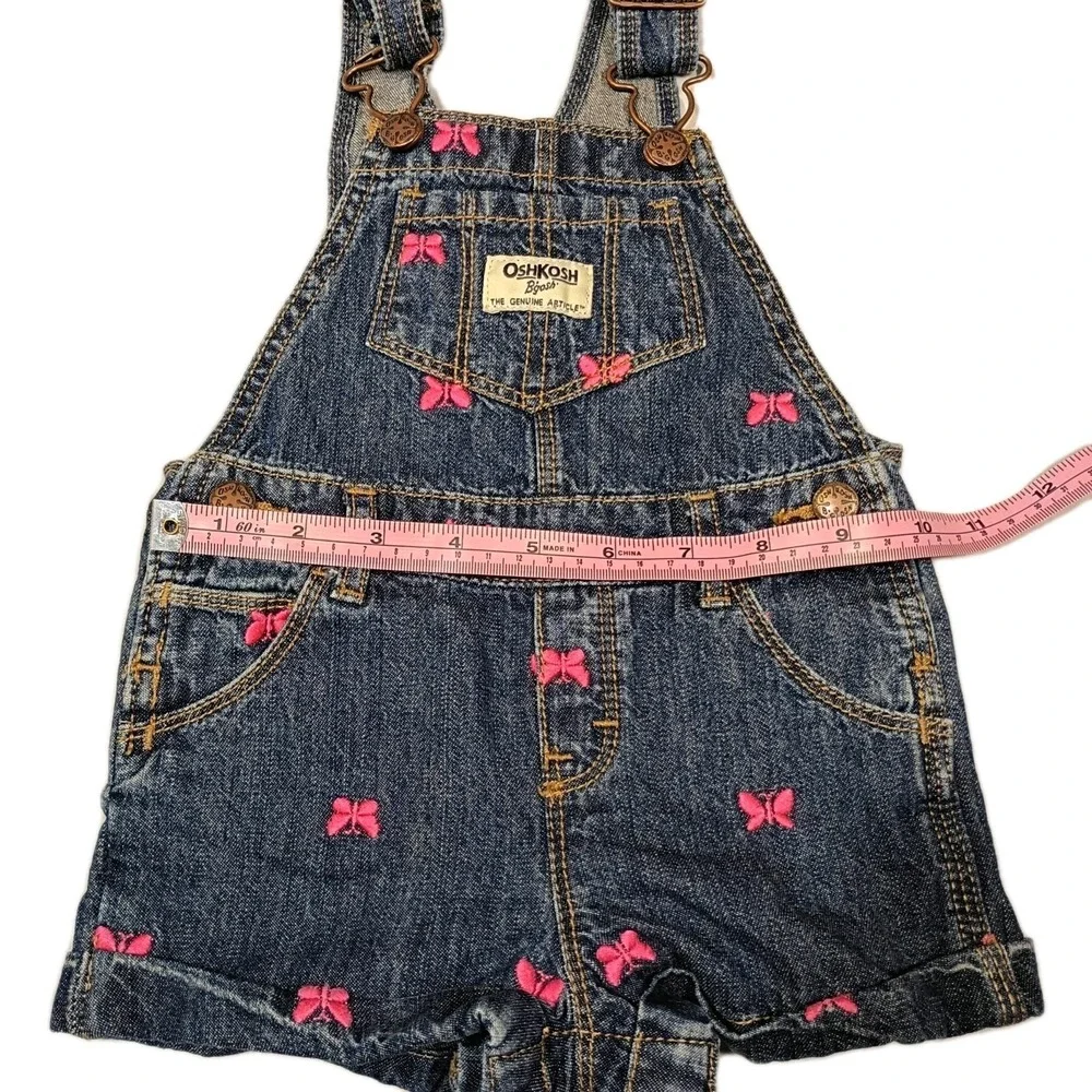 Osh Kosh B'gosh Girls Shortalls Overalls Denim Butterfly Vestbak 12 months Bibs
